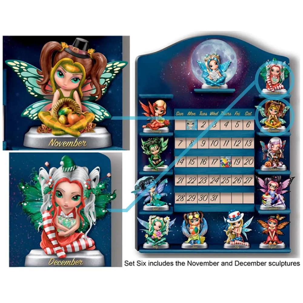 The Bradford Exchange A Year Of Enchantment Perpetual Calendar Collection NOVEMBER & DECEMBER Fairy Sculpture Set of 2 by Jasmine Becket-Griffith 3.5-Inches Issue #6