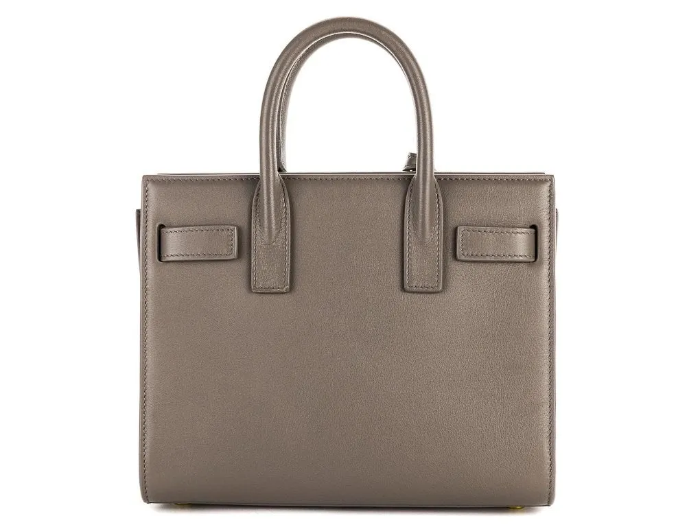 YVES SAINT LAURENT Fog Grey Leather Nano Sac De Jour Tote Bag